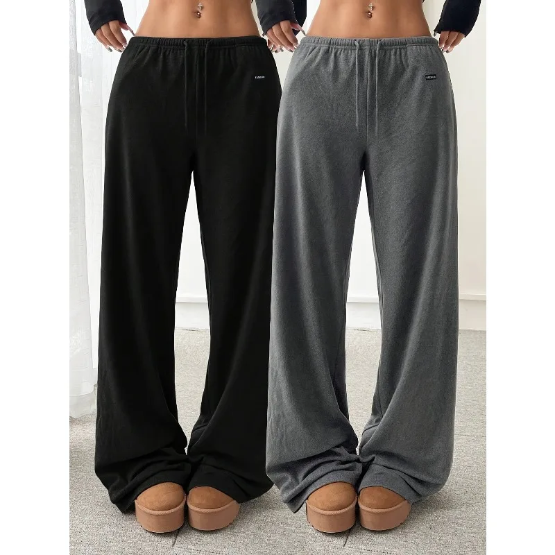 Women's solid color straight leg floor length pants are versatile, loose and wide leg pants are comfortable in autumn and winter