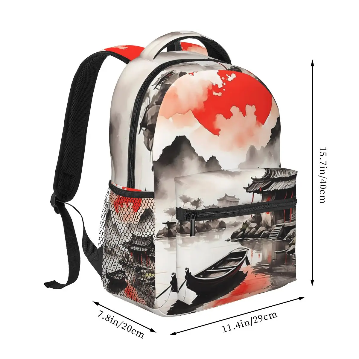 

Red Sun And Mountain Ink Painting Backpack Student Boys Girls BookBag Children School Bag Laptop Shoulder Bags for Men Women