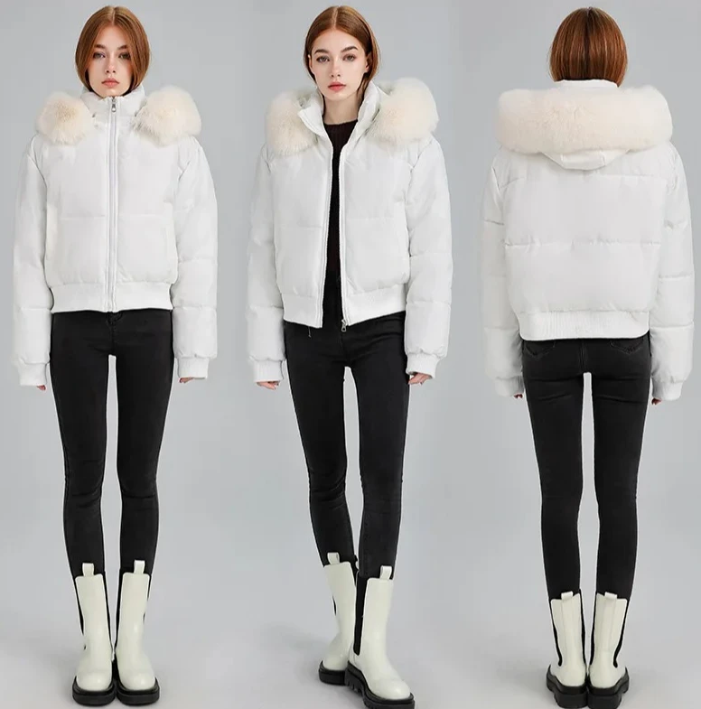 스위트 스타일 짧은 퍼퍼 코트, 여성용 후드 퍼 칼라 재킷, 두꺼운 브레드 스타일 루즈핏, 겨울 신상품