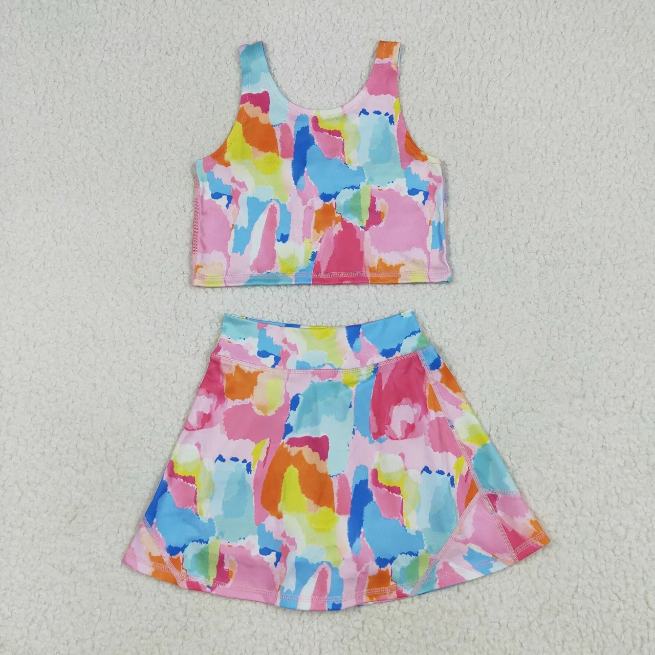 

Wholesale Baby Girl Boutique Yoga Active Clothing Athletic Clothes Toddler Straps Shirt Skirt Shorts Kids Wear Skort Set GSD2625