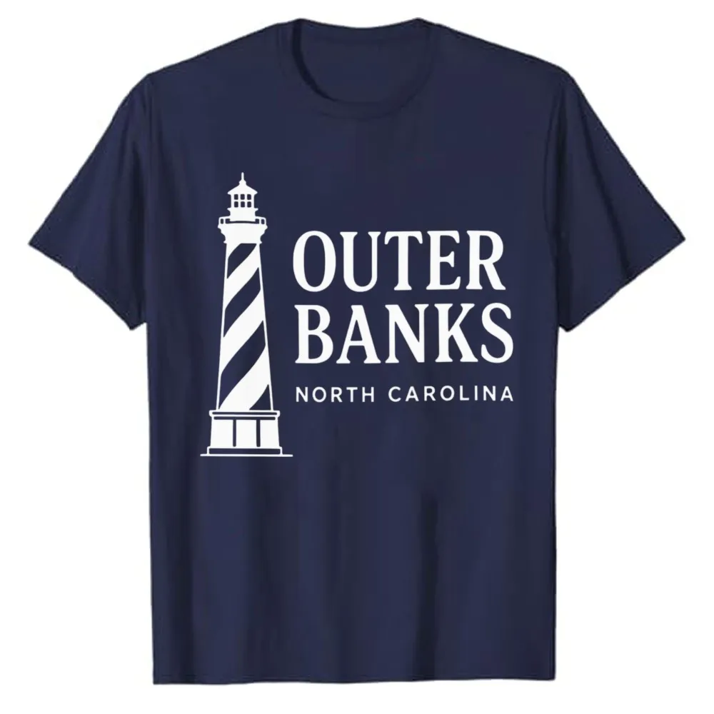 Outer Banks North Carolina Lighthouse Graphic T‑Shirt Casual Cotton Tees Coastal Beach Vintage Nautical Print Streetwear Tops