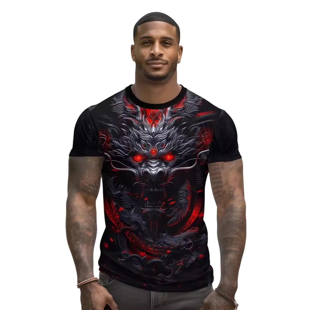 

Лето 2024, новая свободная мужская футболка ort Sve с 3D принтом Bla Dragon Pattern Qui Dry, удобный дышащий повседневный топ