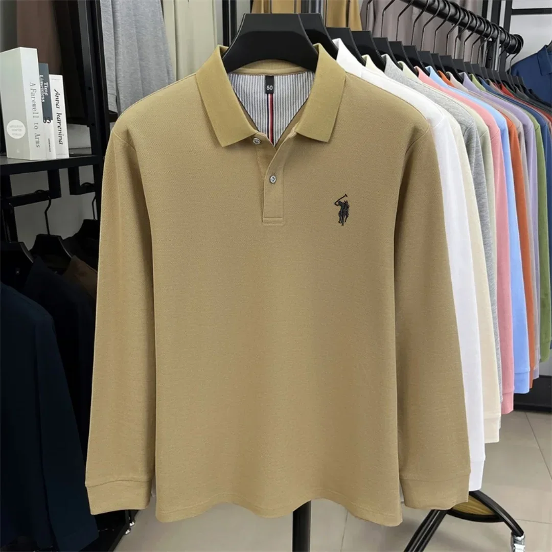 100 % reine Baumwolle, hochwertige Marke, Herren-Polohemd mit langen Ärmeln, Herbst-/Winterkollektion, modisches, luxuriöses Golfoberteil mit Stickerei, lässiges T-Shirt. – Detail 39