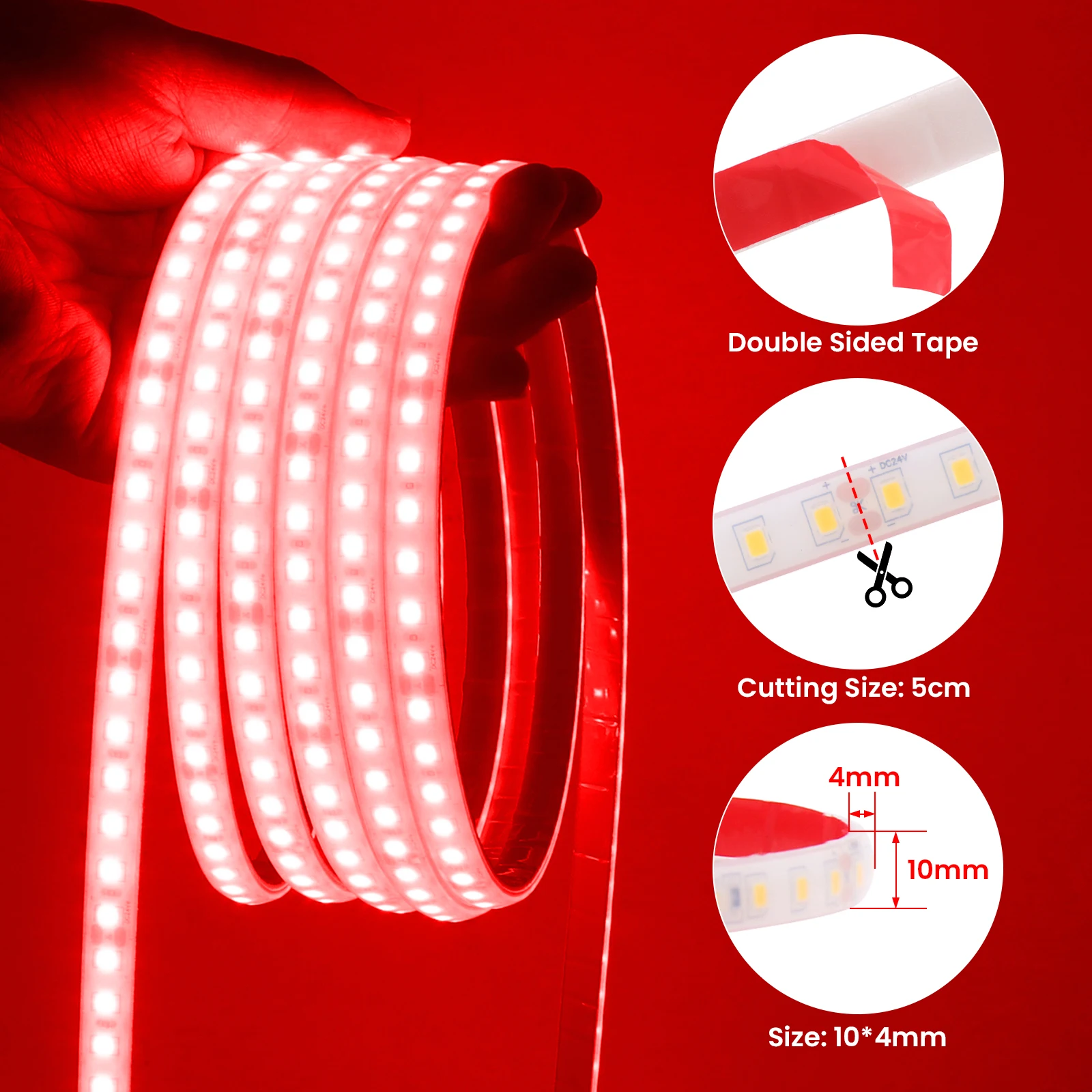 IP68 Waterproof LED Strip Light 24V 0.5M 5M 10M 15M 20M 2835 120Led/M 3000K 4000K 6000K Outdoor Ribbon Rope LED Light 9 Colors