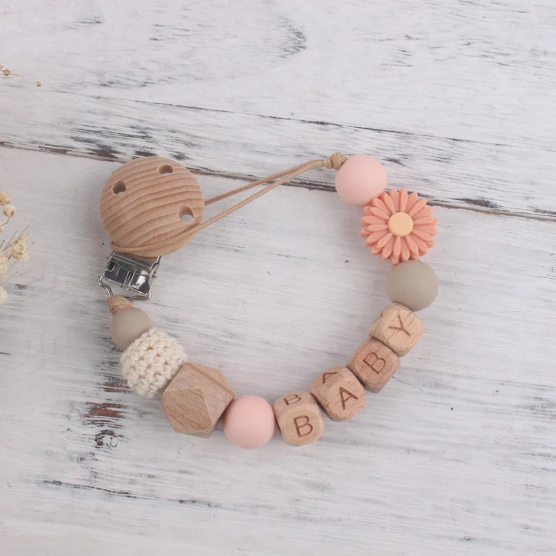 Daisy Flower Pacifier Chain Holder for Baby Kids Pacifier Clips Teething Silicone Pacifier Clips Infant Teether