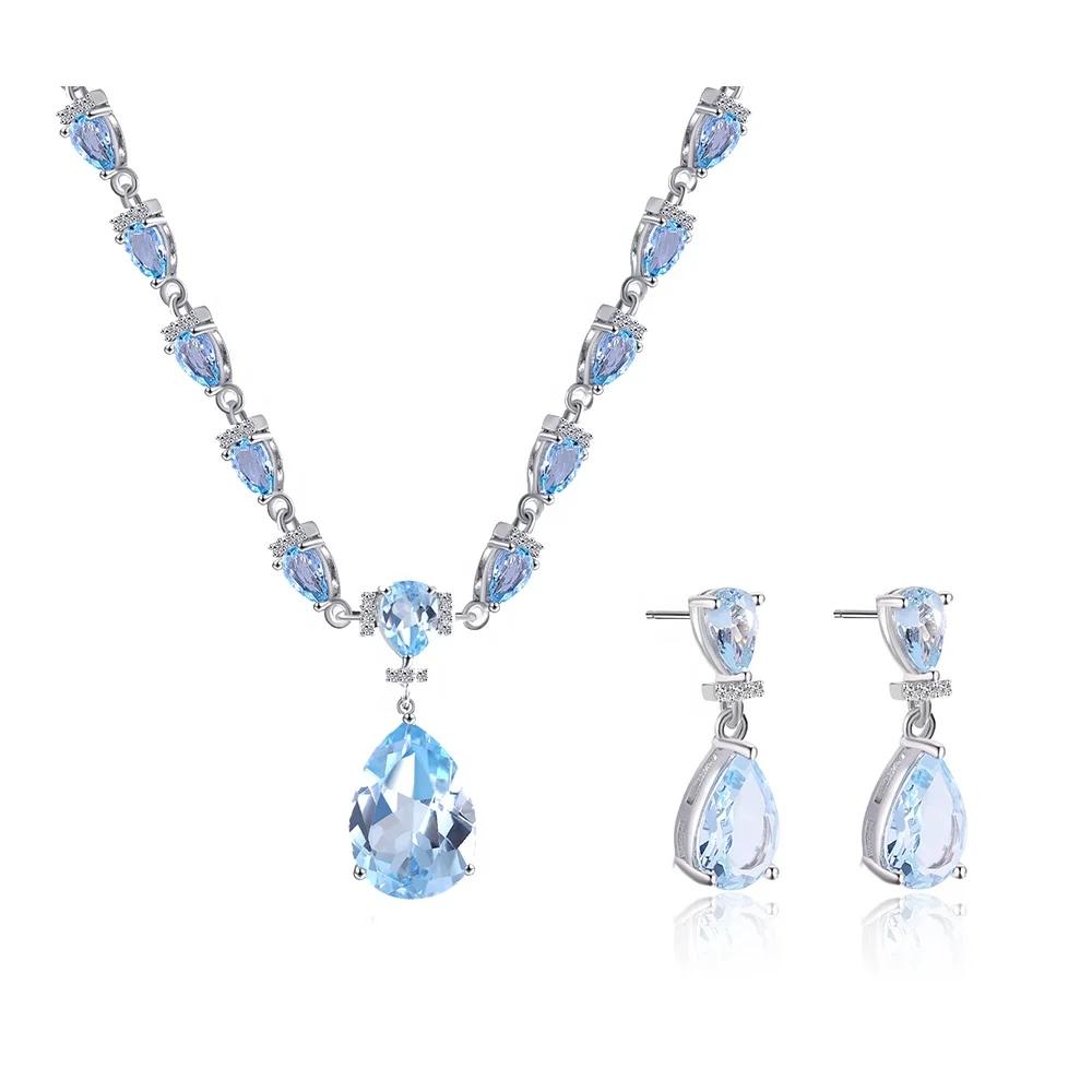 C7788 2022 Abiding High End Luxury Designer 925 Sterling Silver Natural Sky Blue Topaz Jewelry Sets