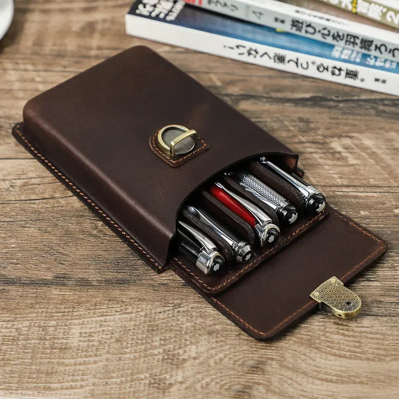 Couro Fountain Pen Case, 3, 5 Slots Fold Type, Pencil Organizer, Retro Box, Cute Office e Escola Papelaria Suprimentos