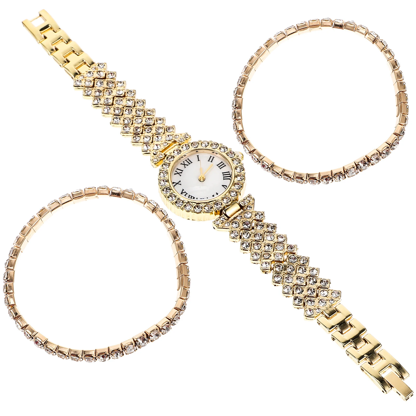 

2 Pcs Watch Double-layer Diamond-set Bracelet Man Women's Watches Stainless Steel