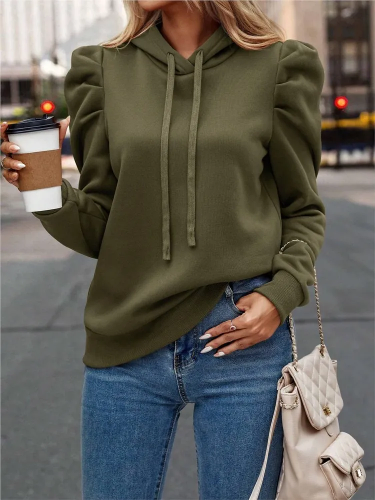 Women\'s Hooded Tops New Autumn And Winter Fashionable Lapel Hooded Solid Color Long-sleeved Casual T -shirt For Women Clothing