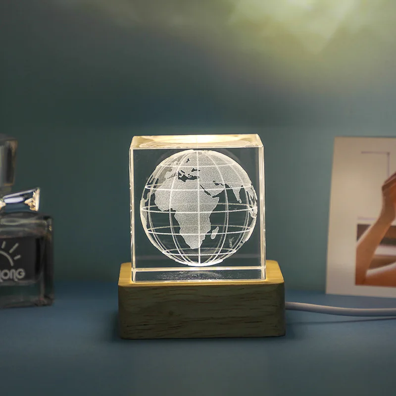 

3D Луна Солнечная галактика светодиодная система ночного освещения модель бумажный лазер Вытравленный кристаллический стеклянный куб настольный декор для комнаты креативные подарки