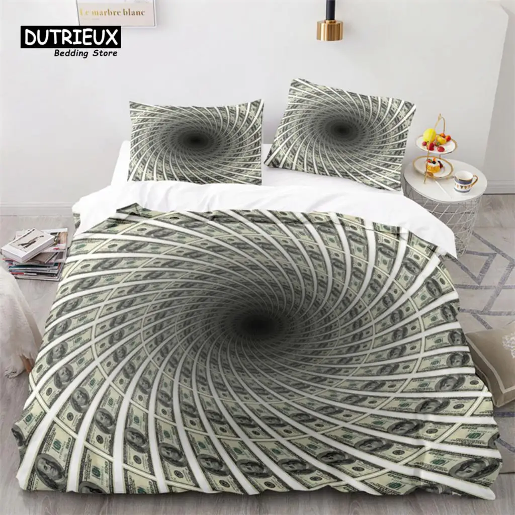 Money Bedding Set Microfiber Dollar Bills of United States Print Duvet Cover Twin King Queen Size For Kids Adults Bedroom Decor