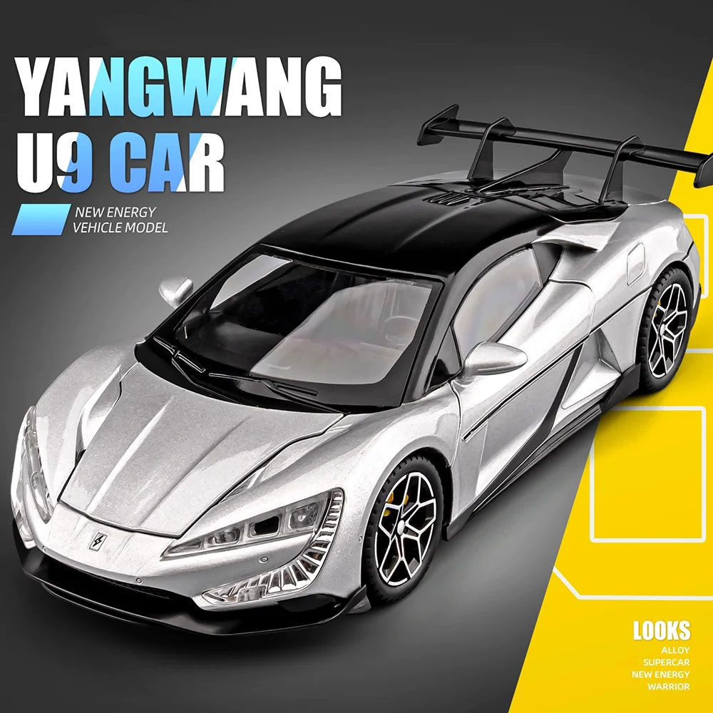 BYD Yangwang U9 Tourbillon 1:24, modèle en alliage moulé sous pression, jouets de voiture, Suspension à quatre roues, son et lumière, voiture de sport, cadeau pour ami
