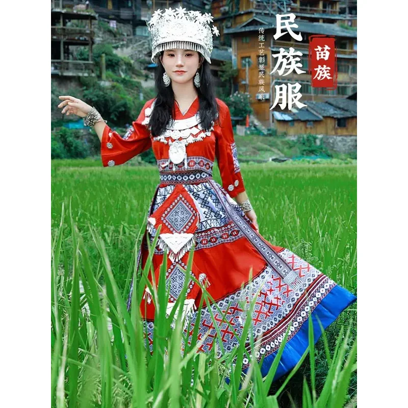 

FC6Miao Village In Guizhou, China The Miao Nationality Costume Minority Nationality Accessory Red Full Set Dance Performanc@FC8！