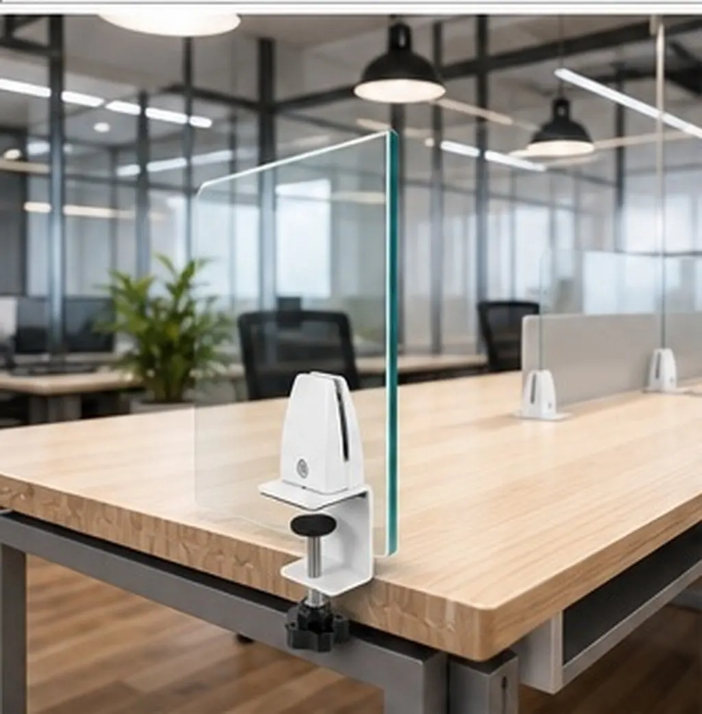 4Pcs Aluminum Alloy Desk Partition Clamp Set Adjustable Privacy Screen Clip for Glass Panels Sneeze Guard Holder Office Divider