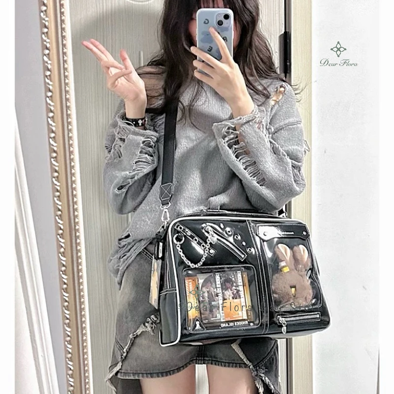 Y2K Women Ita Crossbody Bag Girls Transparent Bag DIY Display Shoulder Fashion Handbag Backpack Students Bookbag Travel Knapsack