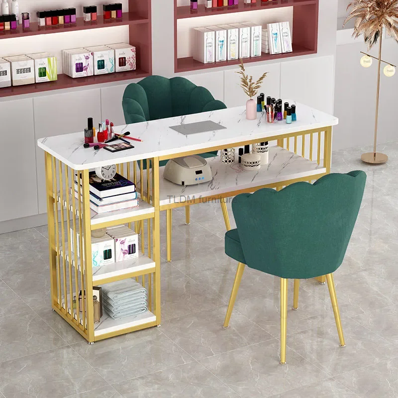 Beauty Salon Professional Manicure Table Light Luxury Nail Table and Chair Set with Built-in Vacuum Cleaner Home Makeup Tables