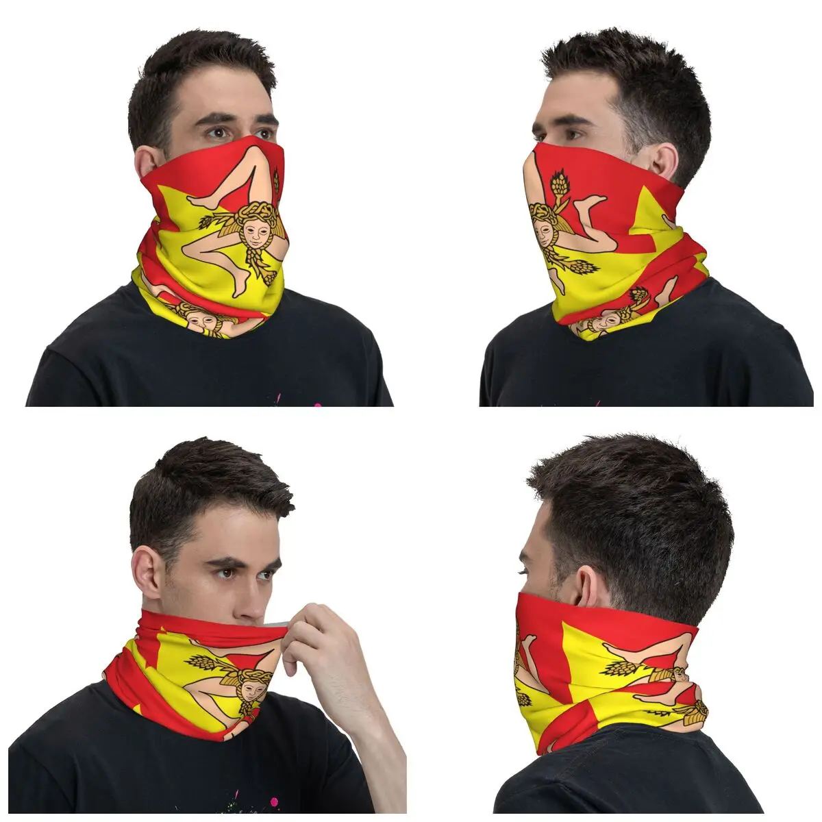 Italian Island sicilia Flag Neck ghetta donna uomo UV Face Shield inverno sciarpa Bandana Bandiera siciliana per l'escursionismo