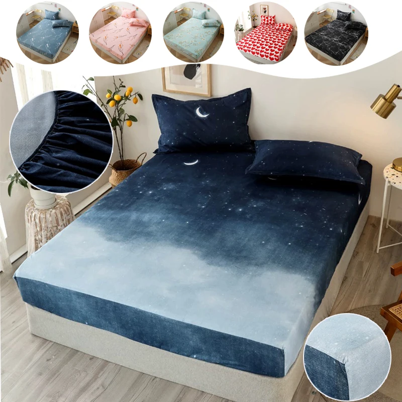 Geometric Print Mattress Protector Cover Comfortable  with Elastic Band Non Slip Mattress Cover Pillowcase for Single Double Bed