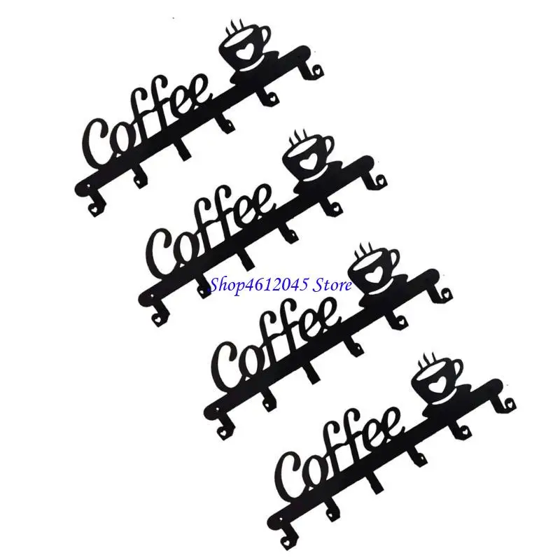 

L69A 4pcs Wall Mounted Coffee Cup Rack with Hook Easy to Use Cup Display Holder Rack