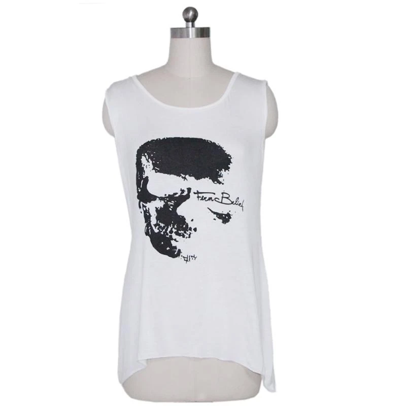 652F Gothic Skull Backless for T Shirt for Tank Vest Summer Punk Rock Singlet Tassel