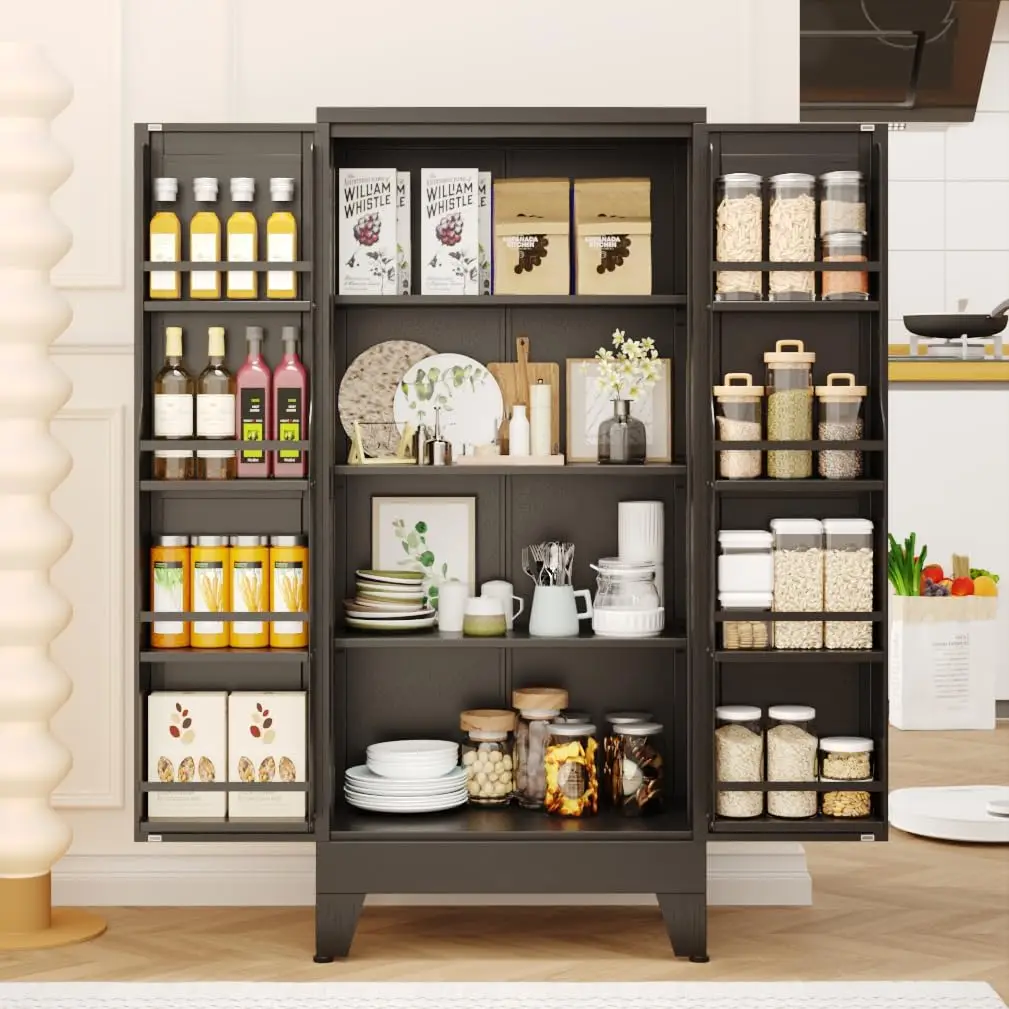

47" Kitchen Pantry Cabinet, Metal Storage Cabinet with 3 Adjustable Layer Shelves, 8 Door Shelves, Buffet Sideboard, Customized