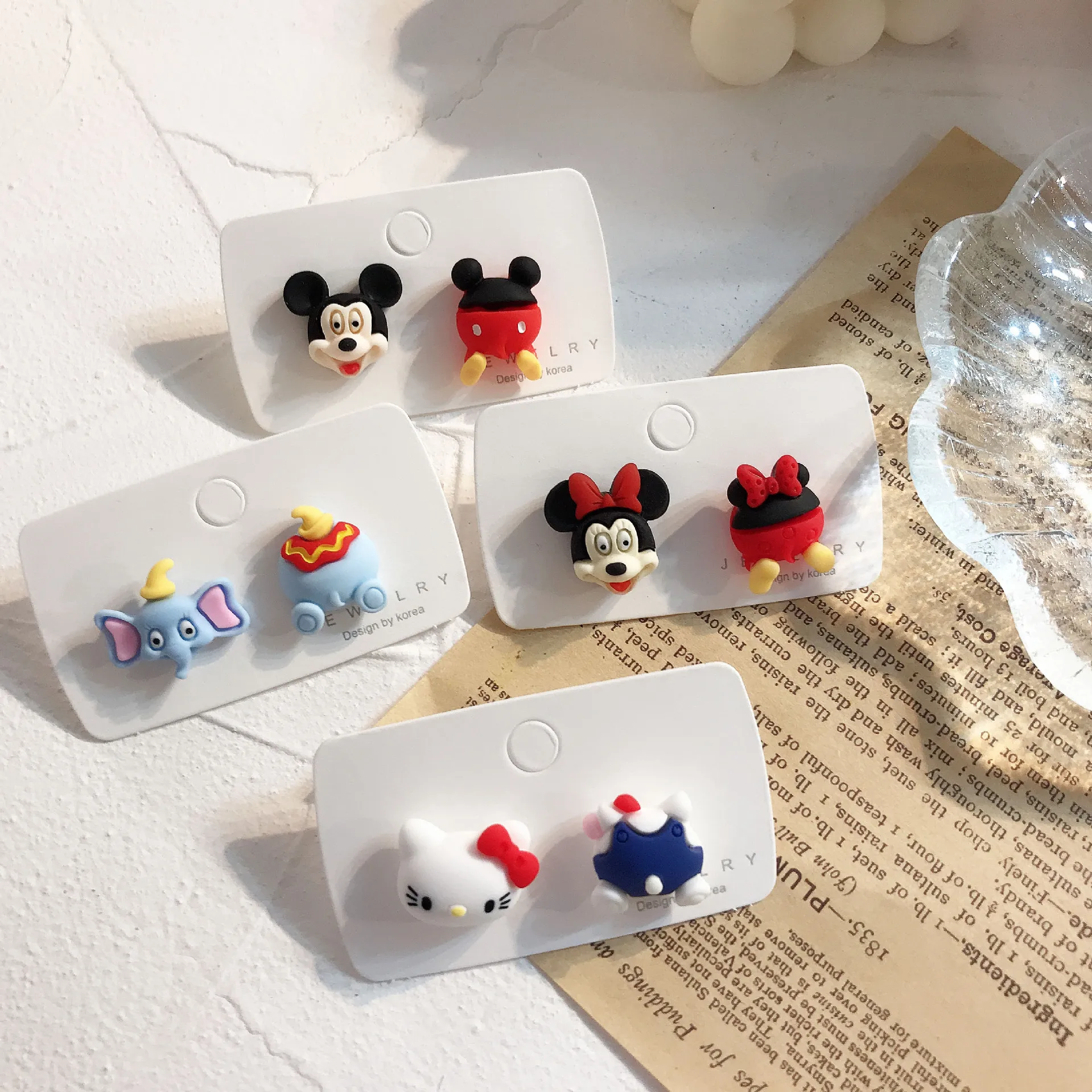 Cartoon Mickey Kitty Minnie Asymmetrical Earrings Acrylic Cute Funny Cute Japanese Girl Ear Clip Jewelry Accessories Earrings