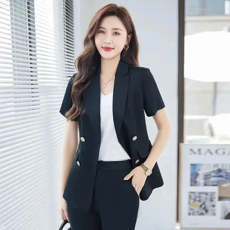 

2025 New Korean Fashion Short Sleeve Office Lady Blazer Elegant Casual Style Chic Casual All-match Blazers Tops Ladies Outwear