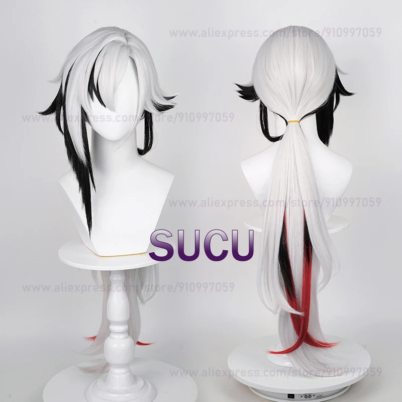 Arlecchino Cosplay Wig Genshin Impact Fontaine Arlecchino Long Silver Hair Anime Heat Resistant Synthetic Wigs