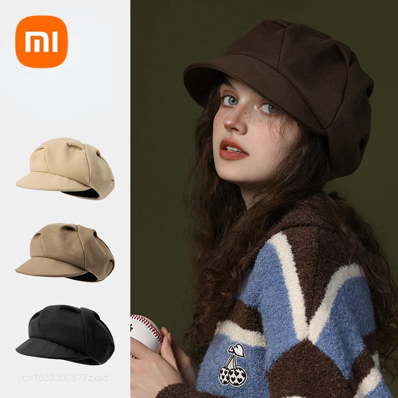 Xiaomi Women Wool Berets French Artist Style Warm Winter Beanie Hat Retro Plain Beret Solid Color Women's Hat Warm Winter Caps