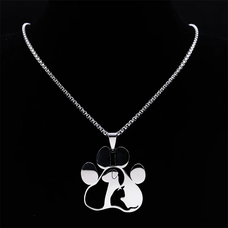 Fashion Dog Cat Paw Stainless Steel Necklace for Women/Men Silver Color Animal Pet Claw Pendant Necklace Jewelry colar N8006S01