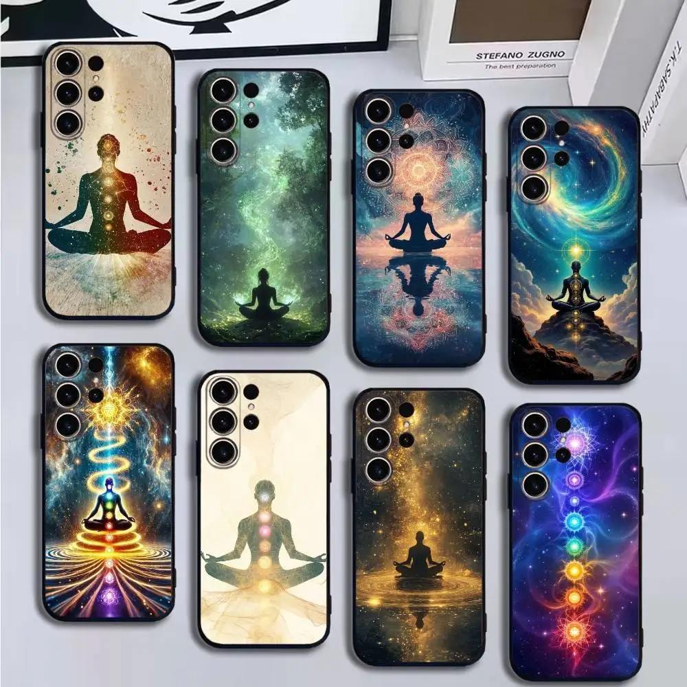Чехол для телефона Mandala Chakra Insist Yoga для SamsungS25,24,21,22,23,30,Ultra,20,Plus,Fe,Lite,Note,10,9,мягкий черный чехол