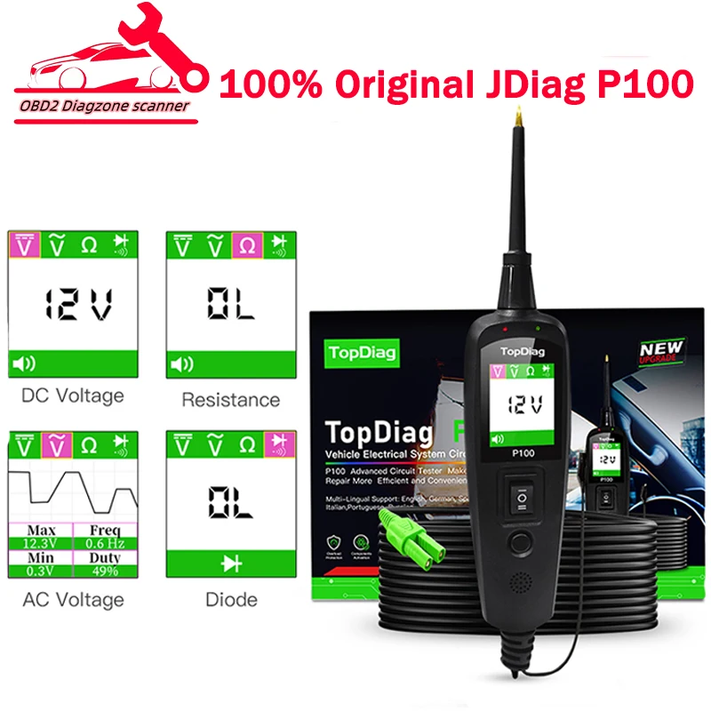 Topdiag P100 Power Scan Car Electric Circuit Tester Probe Car Diagnosis 12V 24V Battery Tester Automotive Diagnostic Tool