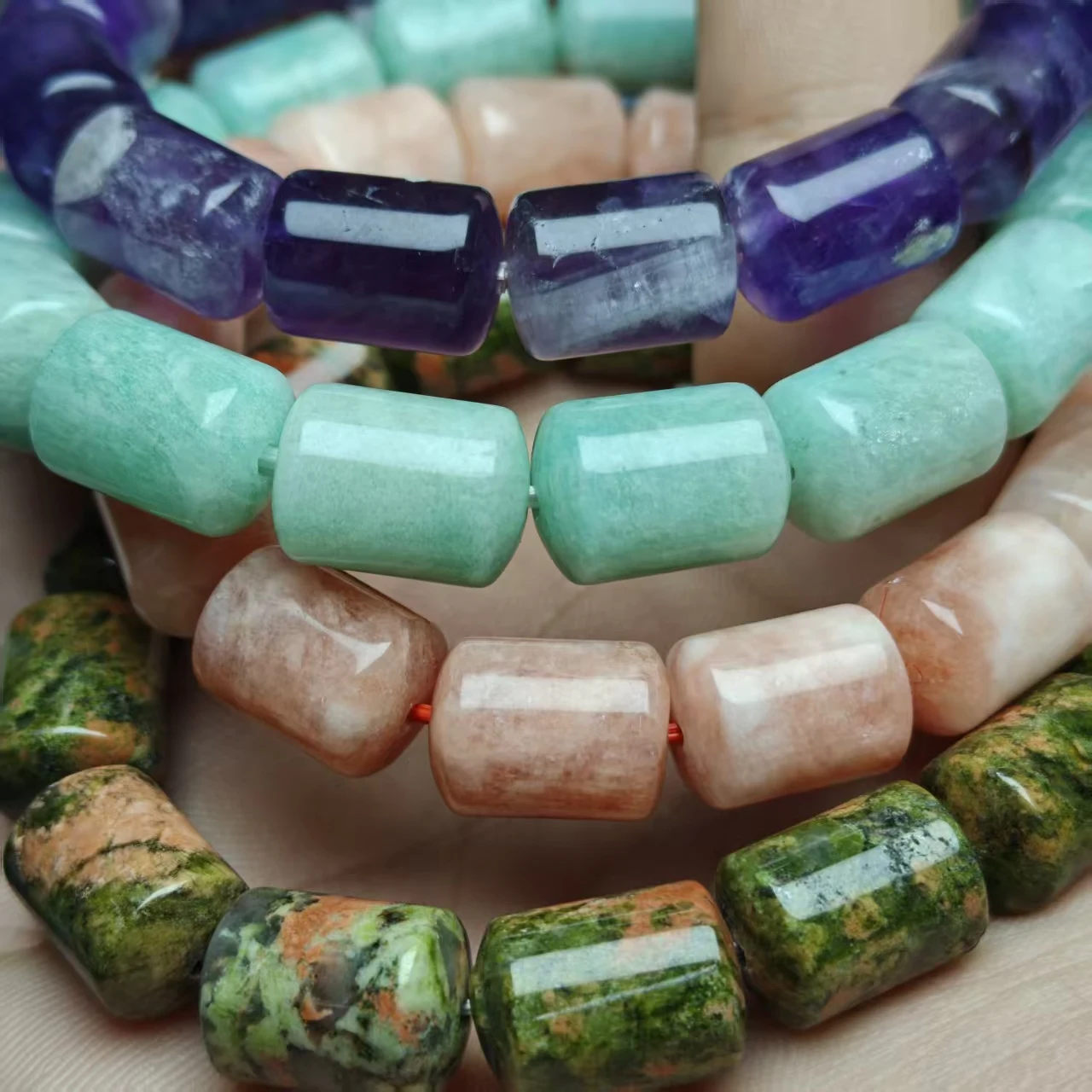 Xingyu Natürliche AAA Amazonit Amethyst Unakite Rhodonit Quarz Fassperlen Glatte Runde Schmuckherstellung Design DIY Armband Geschenk – Detail 2