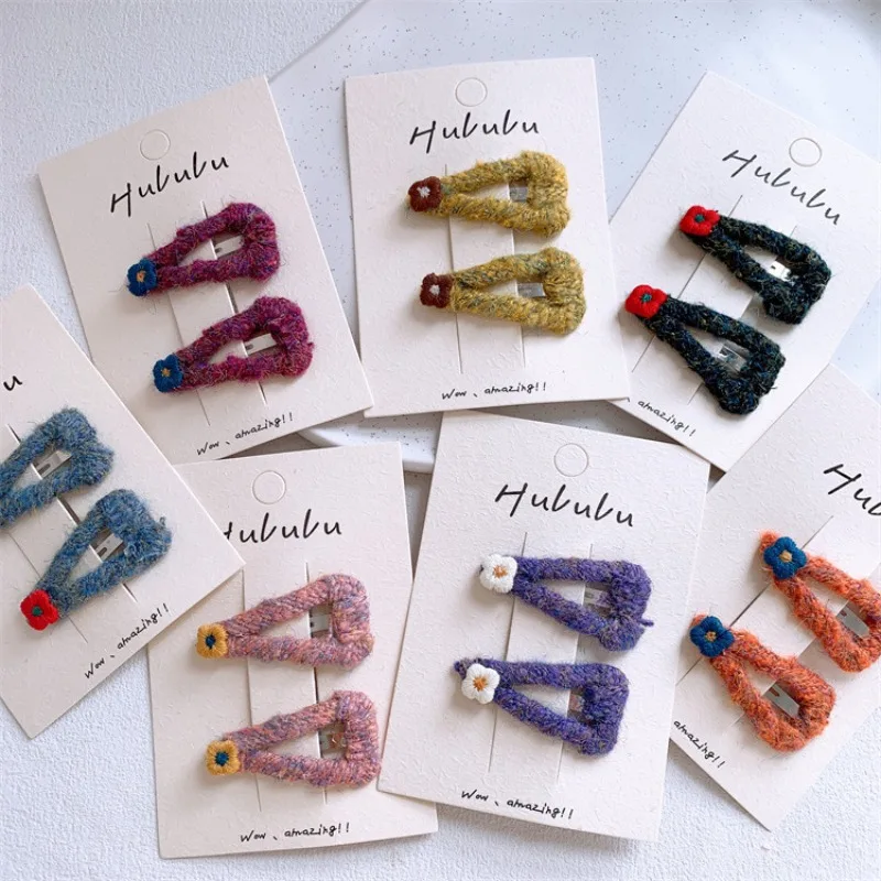 

Colorful Wool Thread Triangle Hair Clips for Girls Sweet Embroidery Flower Side Bangs Baby BB Clips Cute Non Slip Hair Barrettes