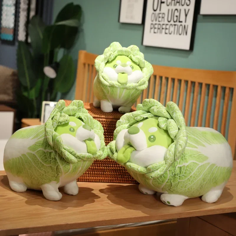 New 22/30/35cm Lovely Dog Plush Doll Green Funny Cabbage Shape Dog Vegetable Fairy Plush Toy Room Decor Pillow Toys  Child Gift