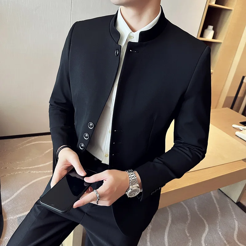 Chinese Style 2 Piece Suit  (Jacket+Pants) Fashion Wedding Suits for Men Casual Business Formal Party Prom Suits Blazer Trousers