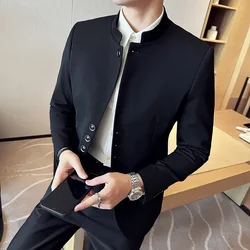 Chinese Style 2 Piece Suit  (Jacket+Pants) Fashion Wedding Suits for Men Casual Business Formal Party Prom Suits Blazer Trousers