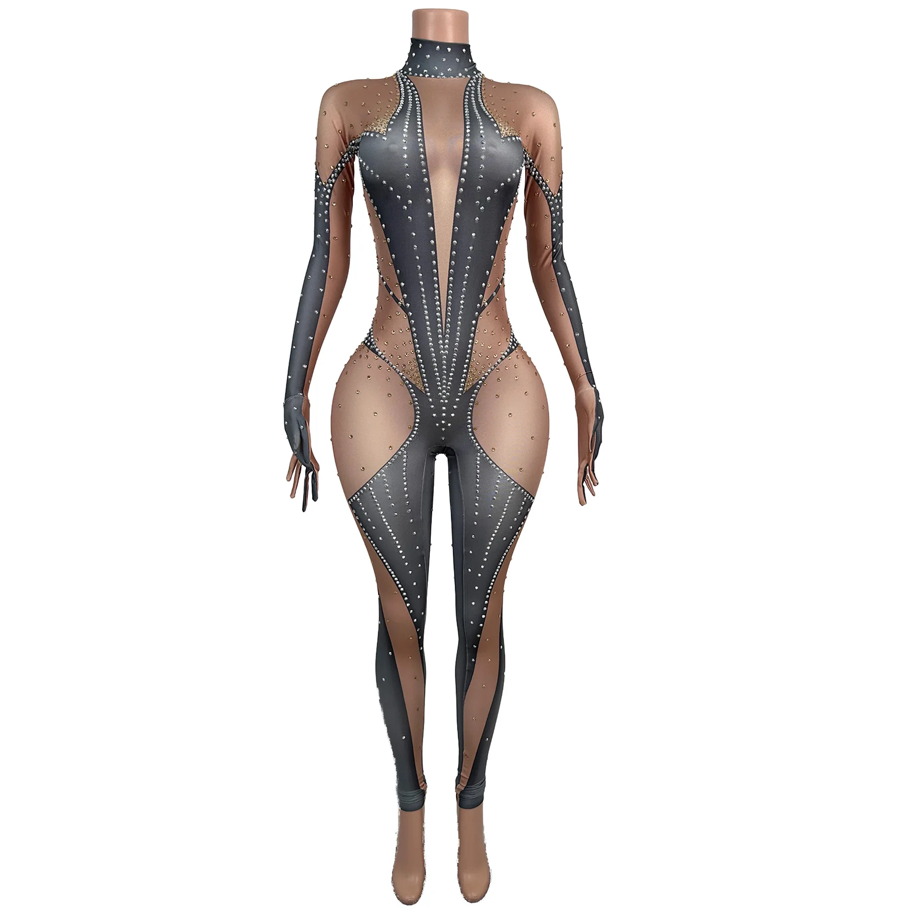 Sexy Spandex Skinny Rhinestone Jumpsuits lady Club Party One Piece Bodysuit Women dancer Rompers Singer Playsuit festival outfit