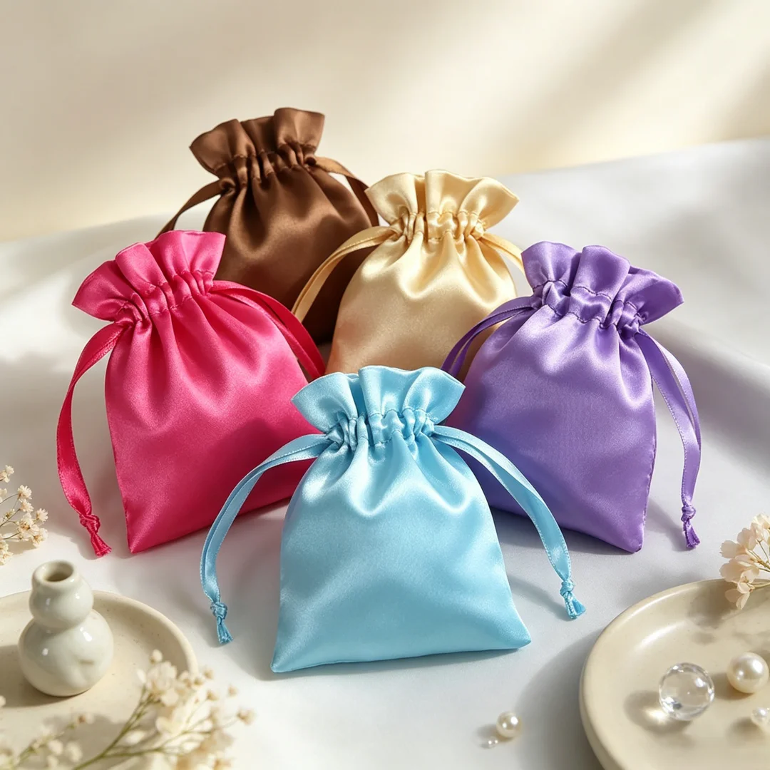 10Pcs Silk Satin Drawstring Pouches for Jewelry Hair Accessories Watches Diamond Beads Rings Cosmetics Travel & Gift Packaging