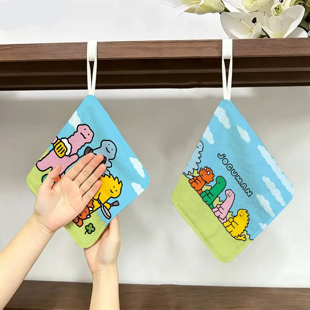 Cartoon J-Joguman Polyester Cotton Hand Wiping Towel with Hanging Loop, Lightweight for Home and Commercial Use