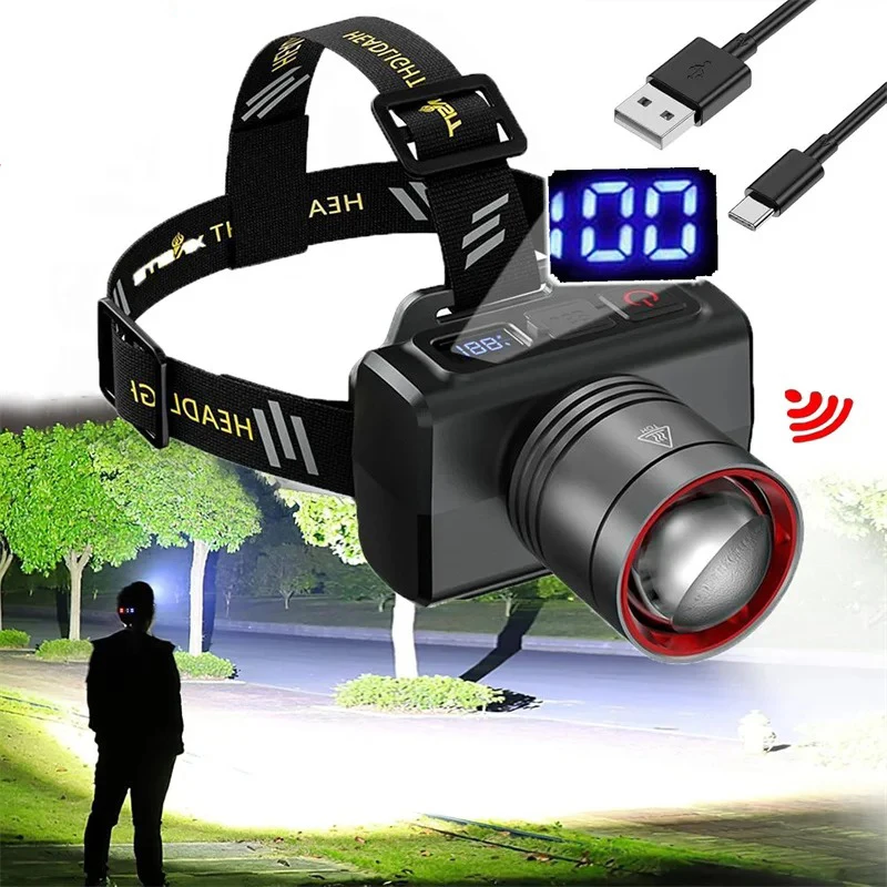 

Rechargeable LED Headlamp with Powerful Sensor Built-in Battery for Outdoor Fishing Camping - Portable Head Flashlight Lantern