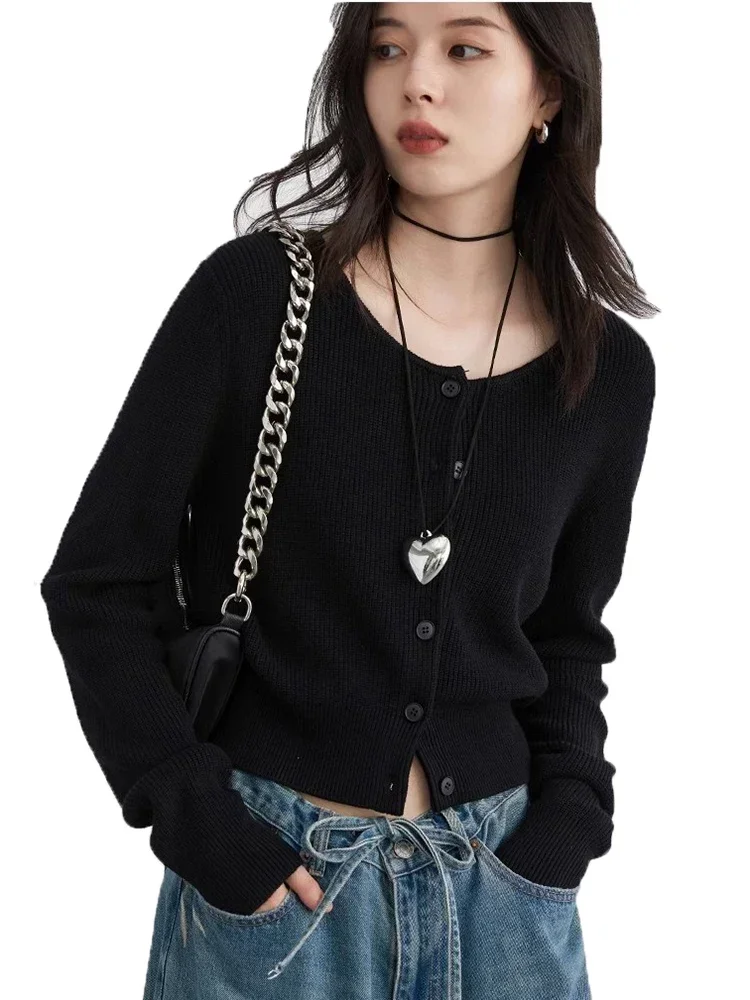 CHIC VEN Korean Women Cardigan Solid Loose Korean Round Neck Knitted Sweaters Single Breasted Female Jumpers Spring Autumn 2024