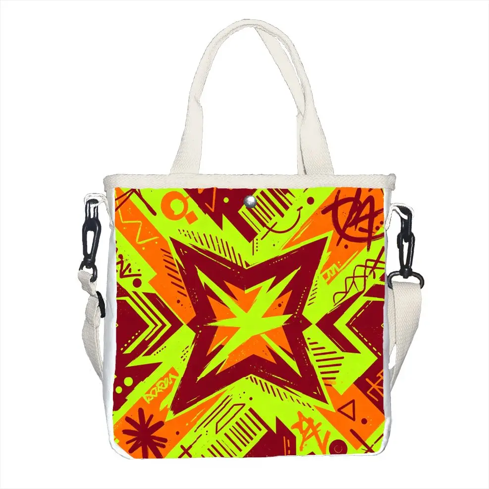 1pc Hip Hop Star Graffiti Print Tote Bag, Adjustable Strap Street Style Shoulder Bag