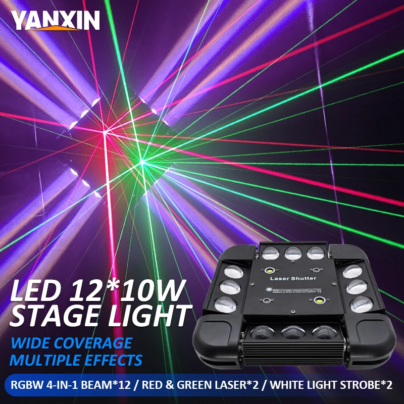 Disco Light 350w 12-Eye 3-in-1 Beam Laser Strobe Light DMX512 Auto Sound Activated Stage Lighting for DJ Party Bar KTV Wedding
