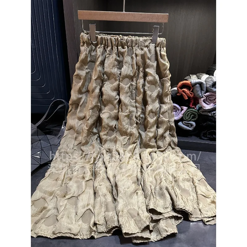 Miyake Mezza gonna a pieghe 2025 Elegante gonna a metà corpo a pieghe tinta unita Autunno Nuovo pendolare Semplice Jupe medio lungo