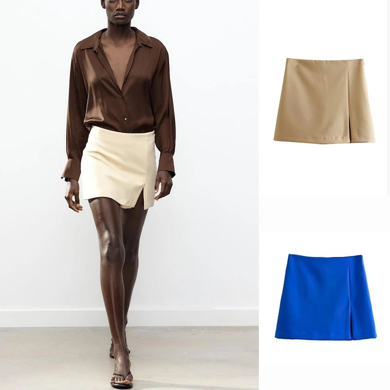 Spring New Women's High Waist Slimming Split Design Commute Skirt Pants Faionable Ensemble ort Sve round Ne Top