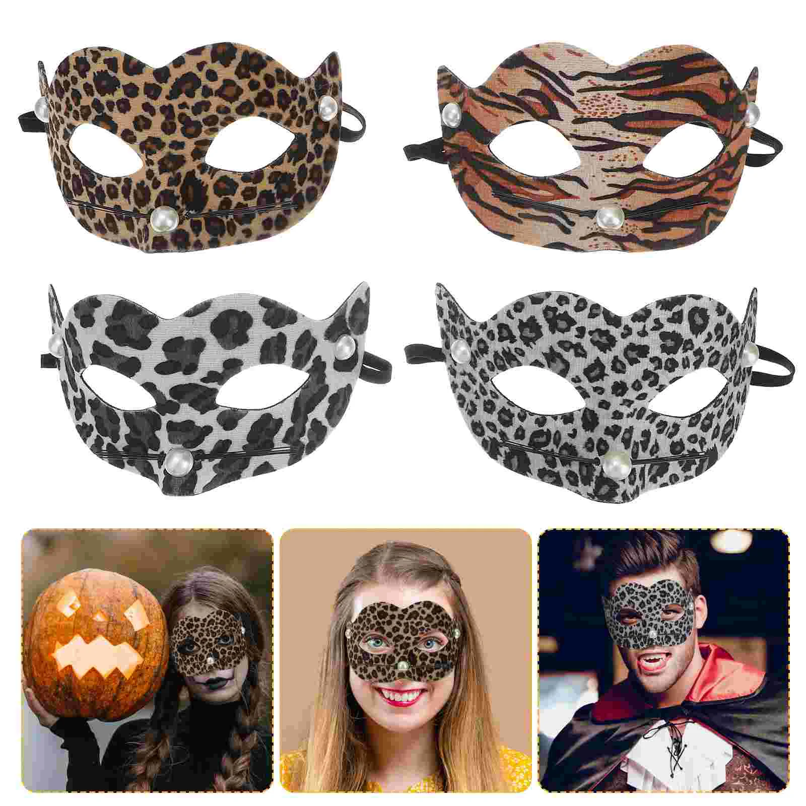 

4 Pcs Delicate Leopard Pvc Mask Child Woman Halloween Costumes Decor Party Prop