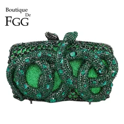 Boutique De FGG Emerald Green Jungle Snake Clutch Women Animals Crystal Evening Bags Bridal Wedding Party Purses and Handbags
