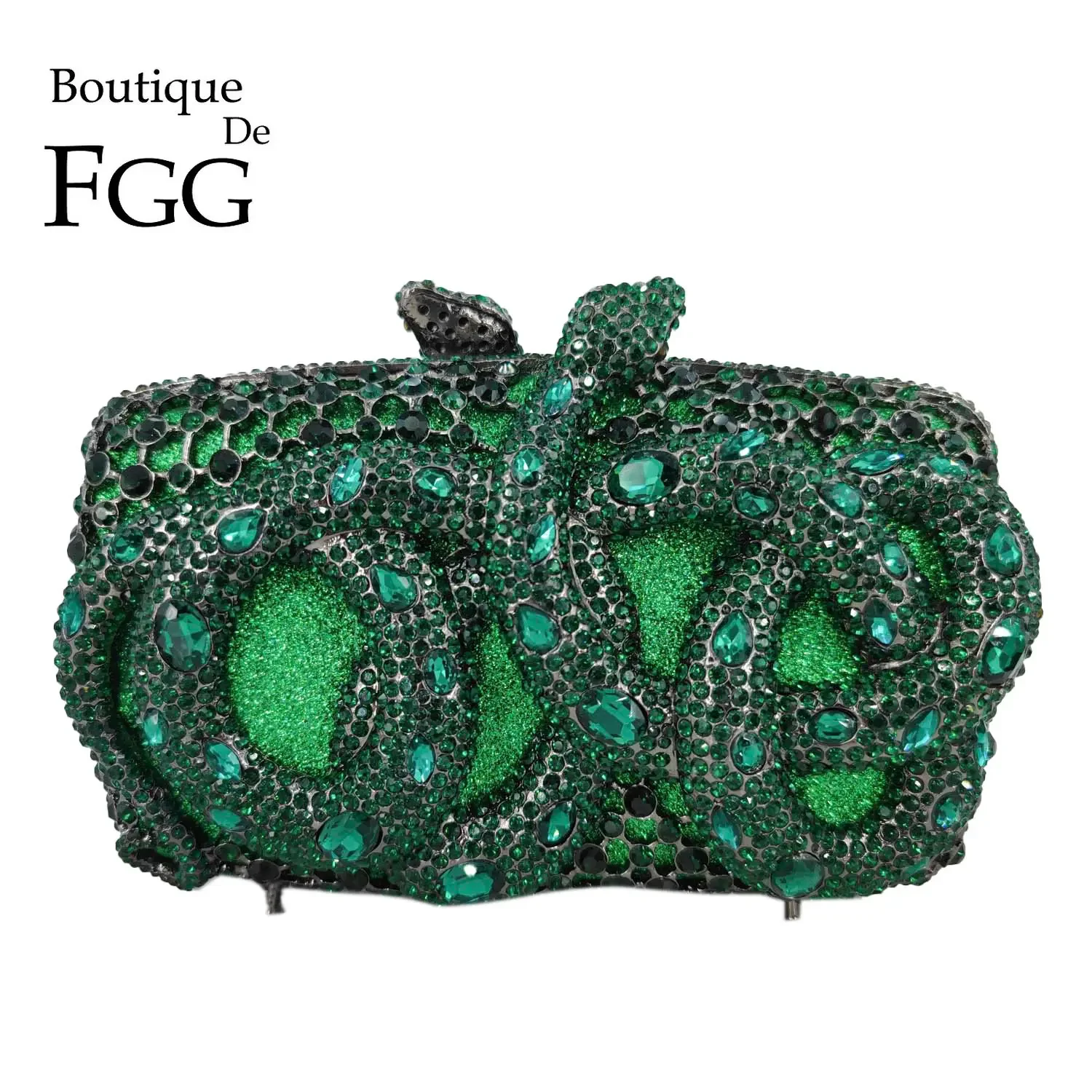 Boutique De FGG szmaragdowo zielony dżungla wąż sprzęgło kobiety zwierzęta kryształowe torby wieczorowe ślubne wesele torebki i torebki