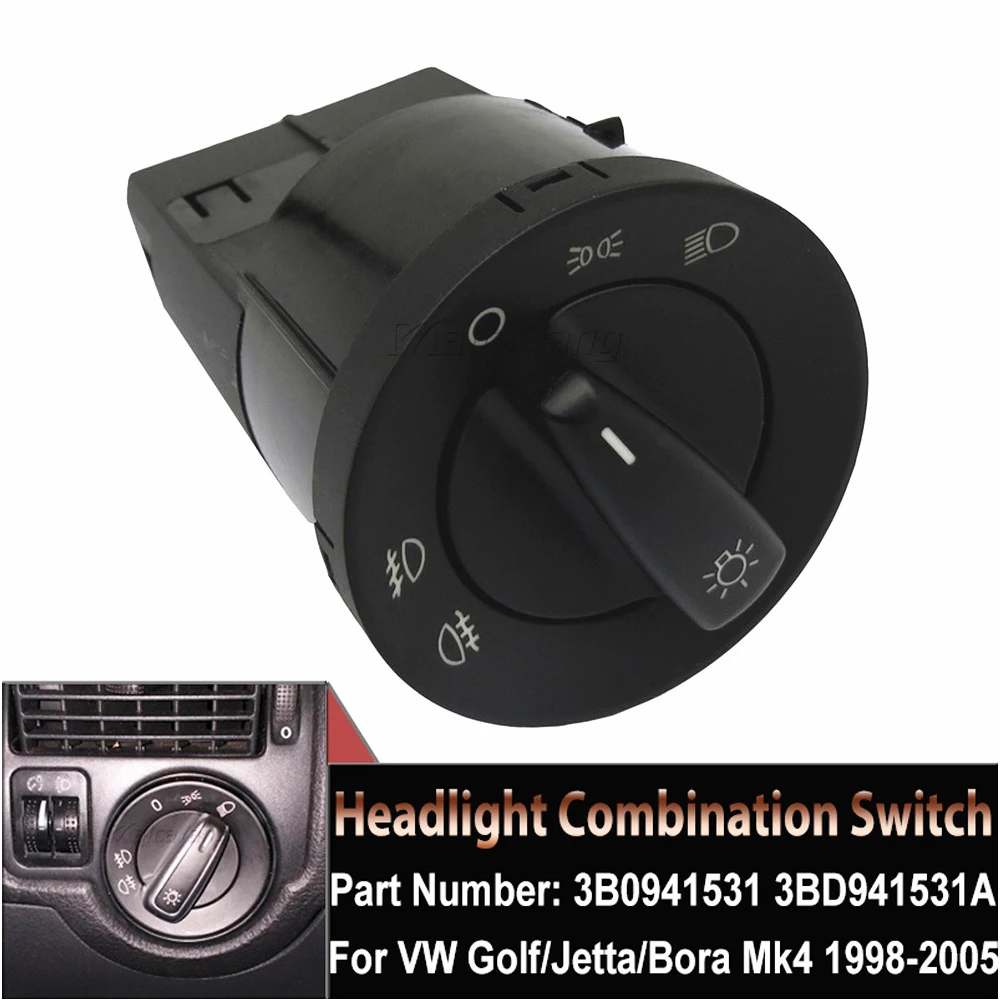 1Pcs Newest Headlight Control Switch Fog Light Knob 1C0941531 1C0941531A For VW Bora Golf 4 POLO 9n Beetle PASSAT B5 1998 - 2004